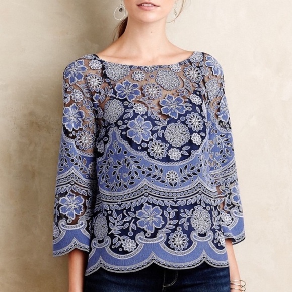 Anthropologie HD in Paris Montmartre Peasant Lace Blouse - Picture 1 of 8